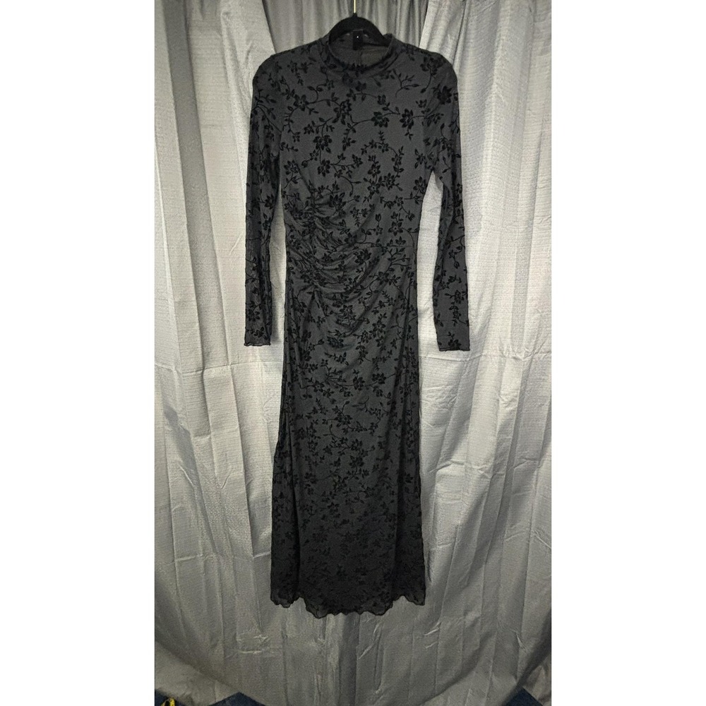 SHEIN Velvet Burnout Sheer Overlay Maxi Dress Womens M Black Floral Whimsigoth - Picture 2 of 15